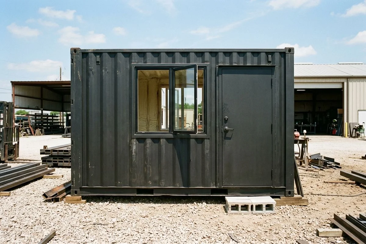 20ft container home studio exterior at San Antonio facility