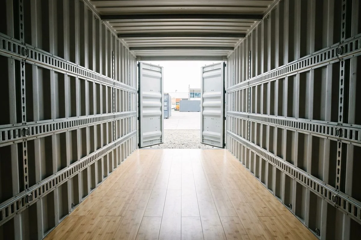 Clean interior of one-trip 20ft shipping container