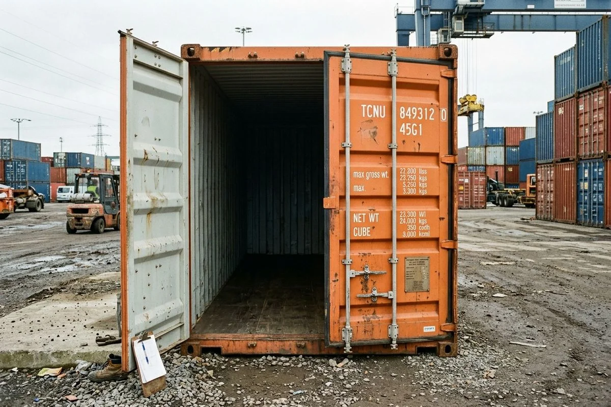 40ft high-cube container with cargo doors open at inspection
