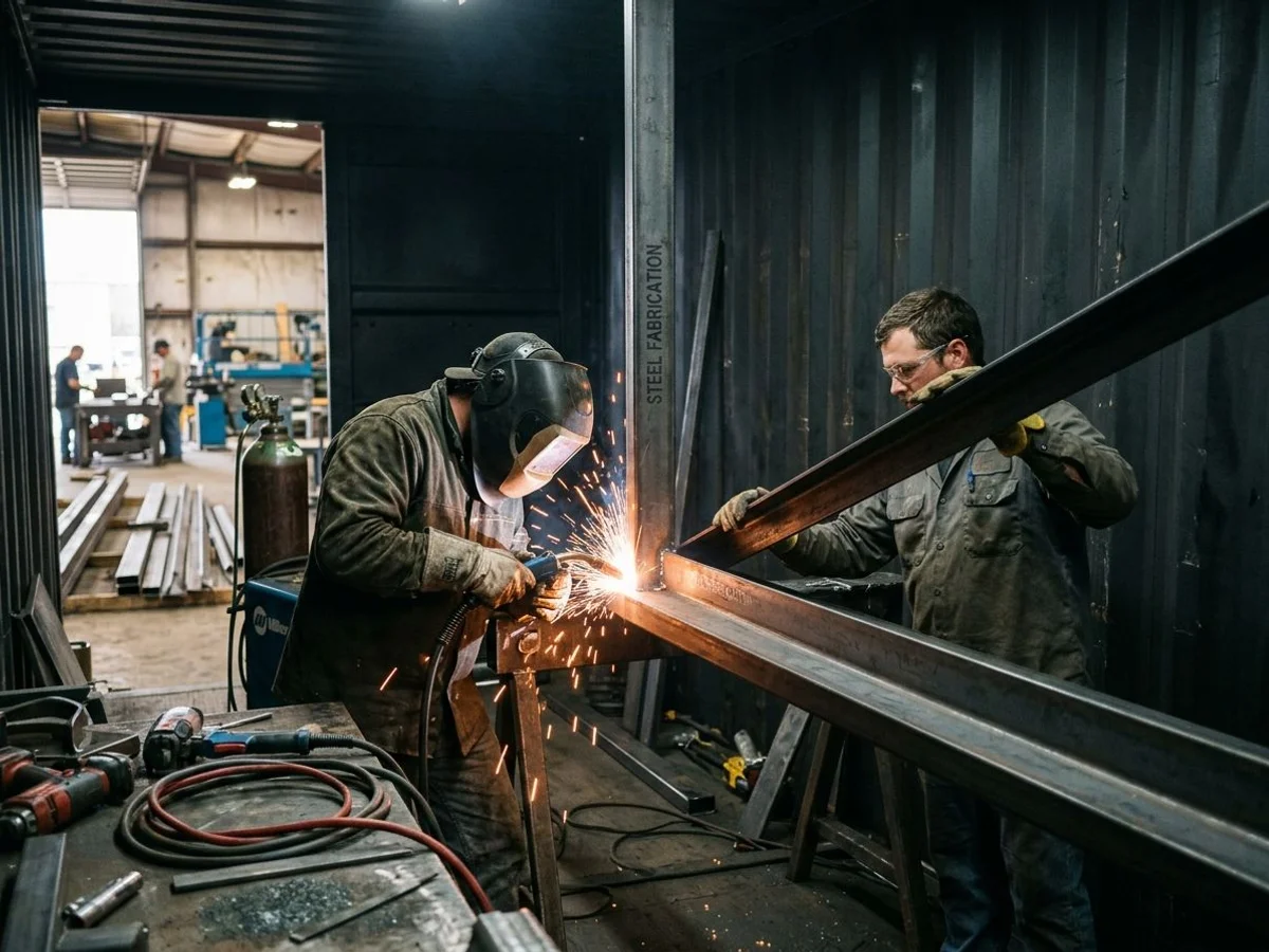 ATX fabrication team welding steel reinforcement at San Antonio facility