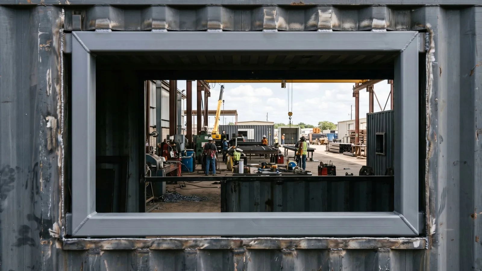 CNC-cut reinforced window opening in a DIY container home shell