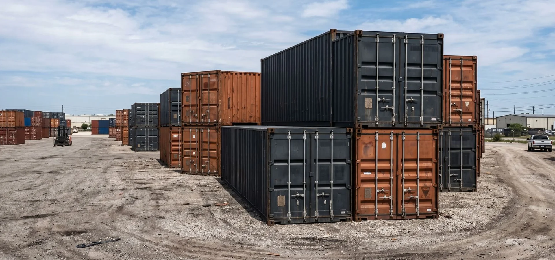 Empty shipping containers in stock at San Antonio inventory yard