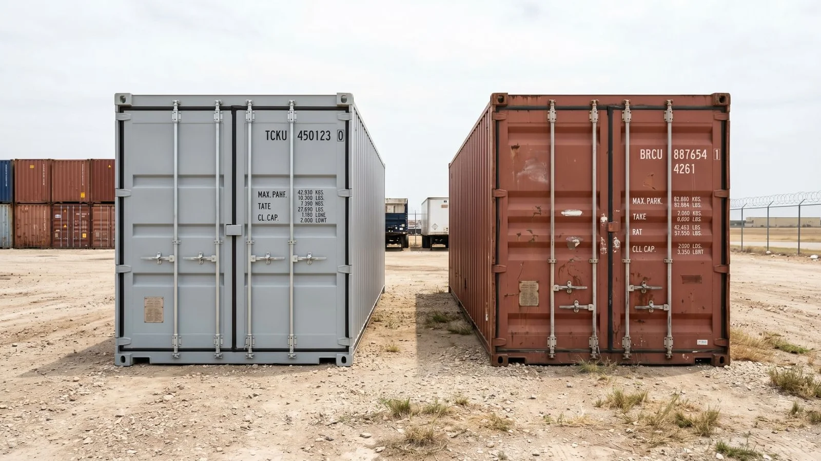 Side-by-side condition comparison: one-trip vs cargo-worthy container exteriors